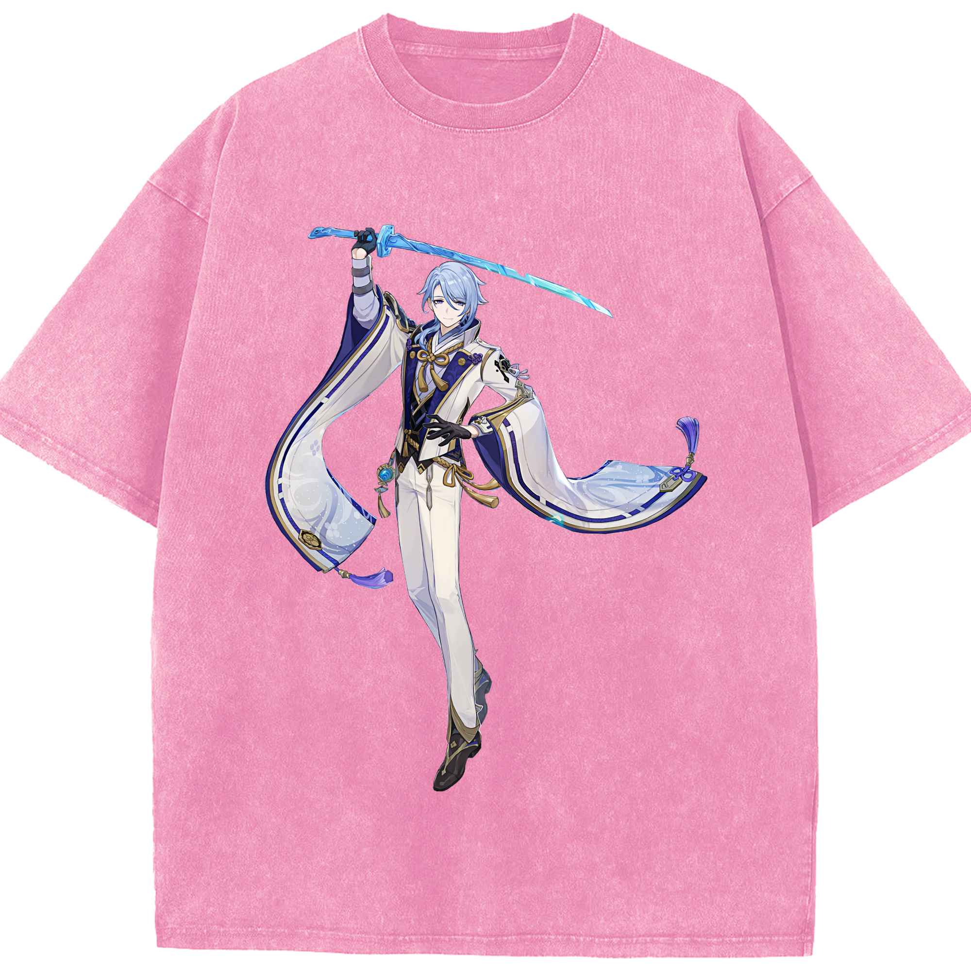 げんし神 神里綾人 かみさとあやと genshin Kamisato Ayato 綿100% ヴィンテージ風 半袖Tシャツ（フロントプリント）
